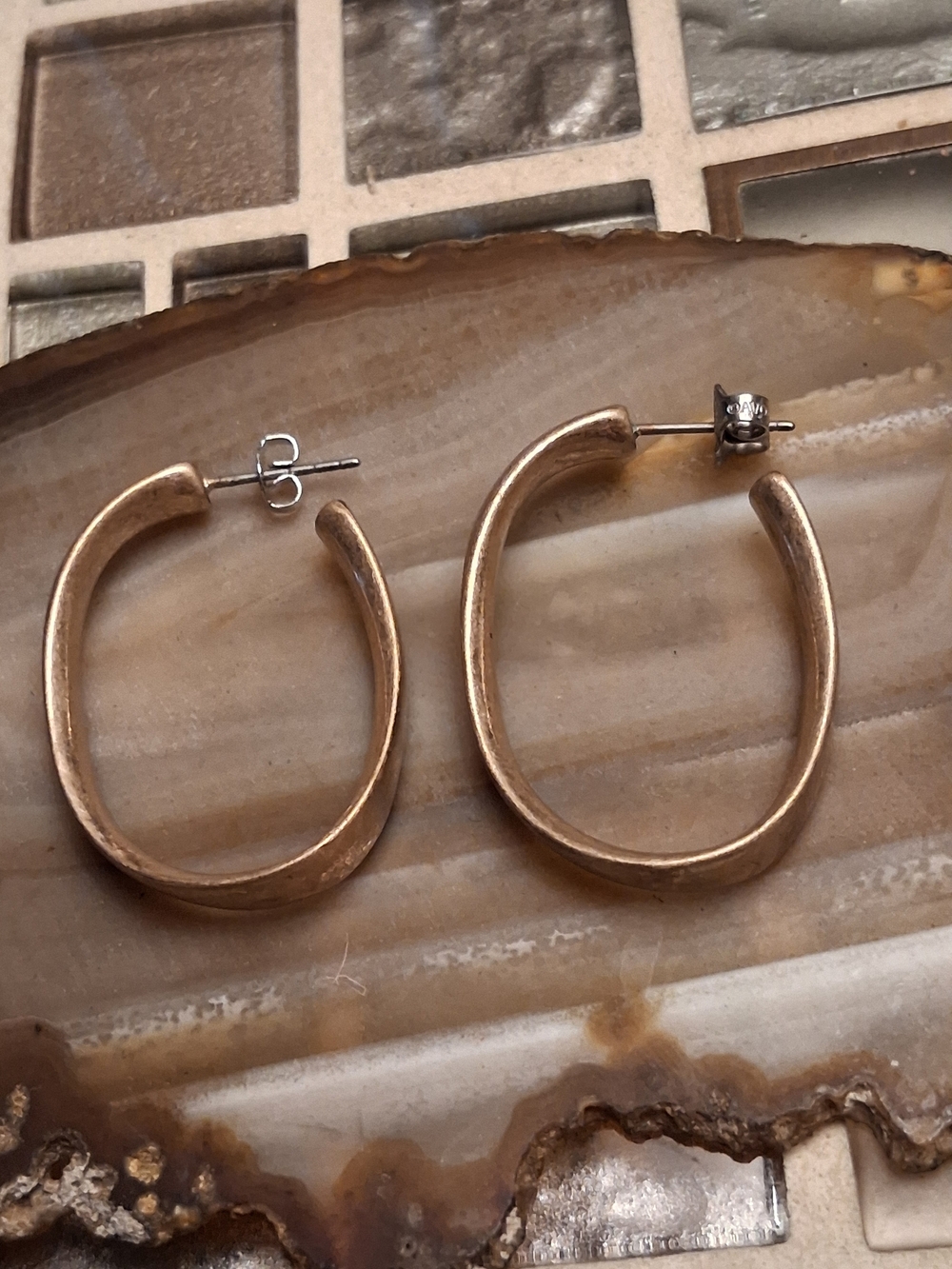 Vintage Matte Gold Oval Hoop Earrings